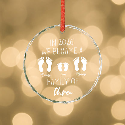 We Became Family Of Three - Custom Name Glass Ornament 2026