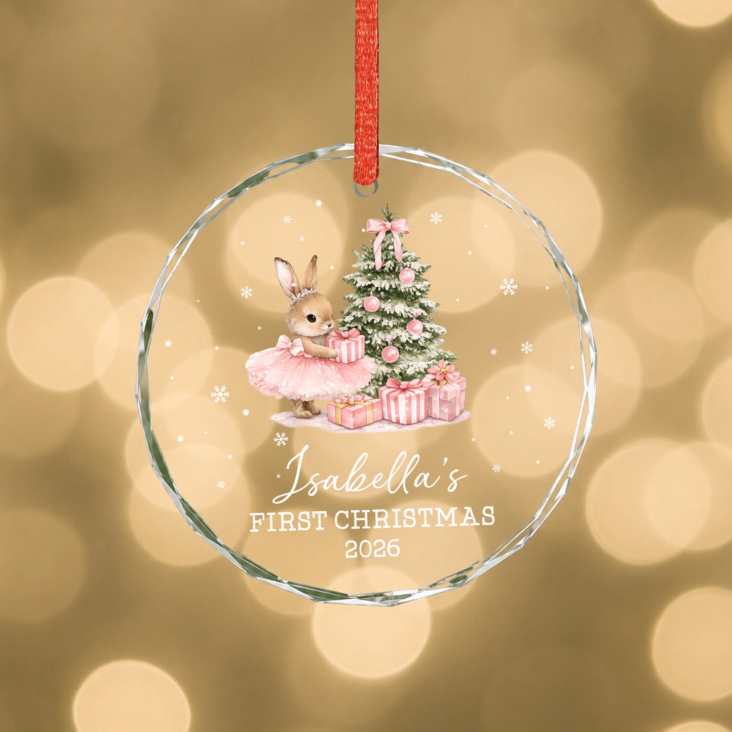 Baby 1st Christmas Ornament Rabbit - Custom Name Glass Ornament 2026