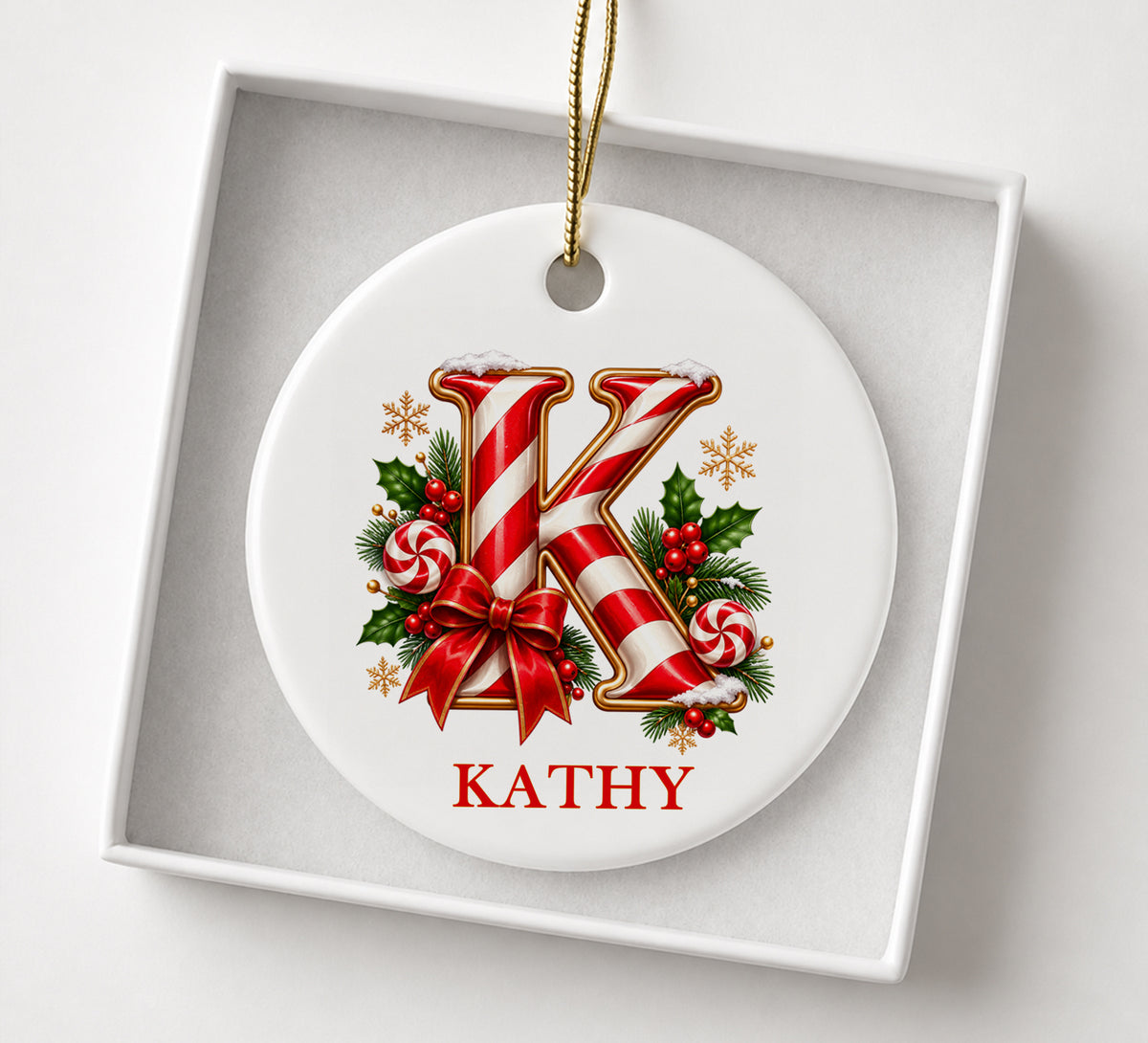 Personalized Candy Cane Initial Ornament, Custom Name Christmas Keepsake (3 Inch Glass)