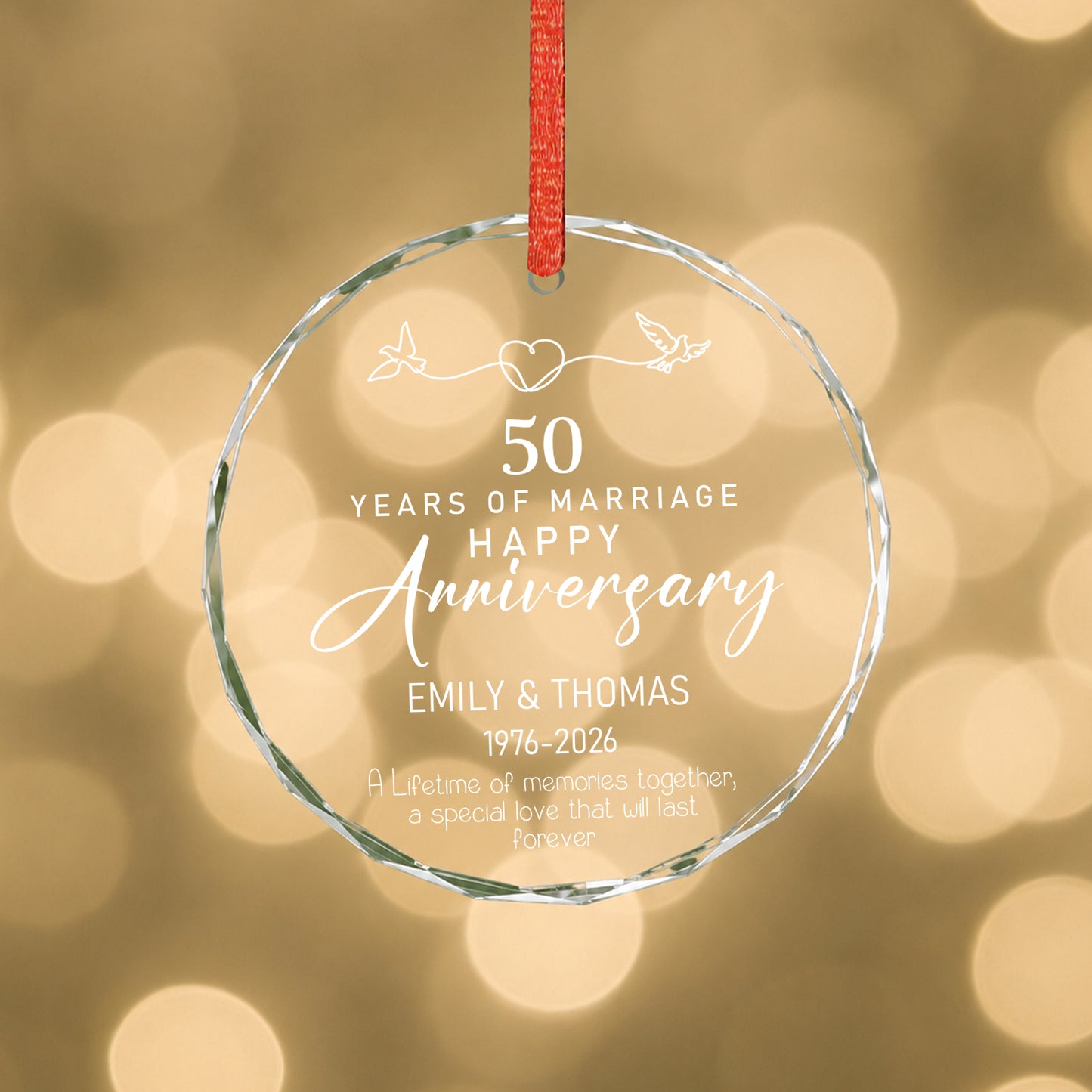 Year Of Marriage Happy Anniversary Custom Name Date Glass Xmas Ornament 2026