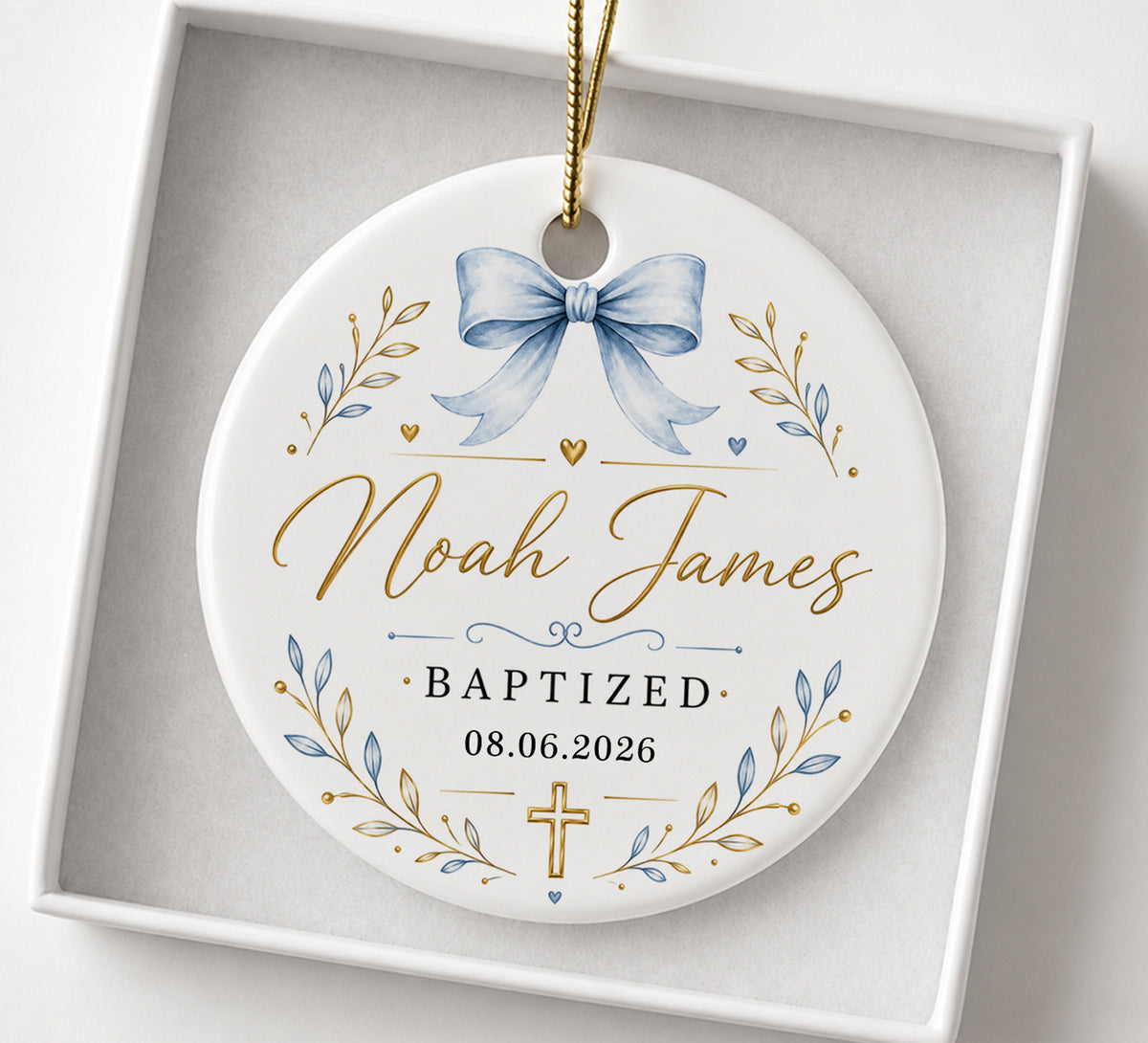 Personalized Baby Baptism Ornament - Christmas, Birthday Gifts for Newborn Boy - Custom Christening Dedication Ornament