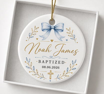 Personalized Baby Baptism Ornament - Christmas, Birthday Gifts for Newborn Boy - Custom Christening Dedication Ornament