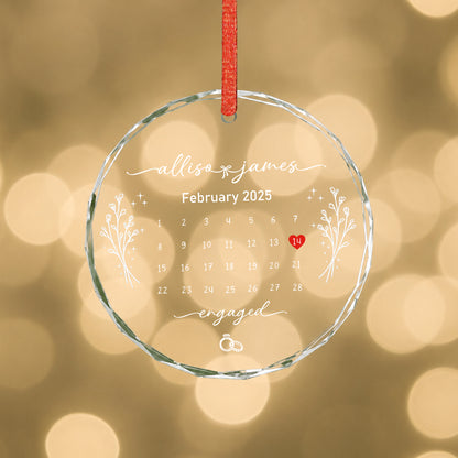 Anniversary Custom Date Time Name Glass Xmas Ornament 2026