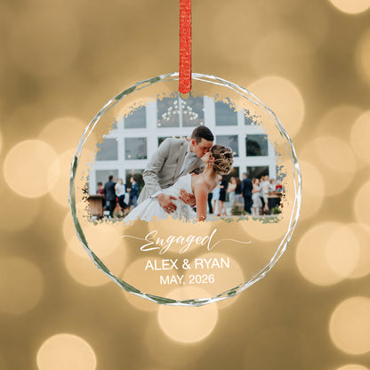Engaged Custom Name Date  Image Glass Ornament 2026 Xmas