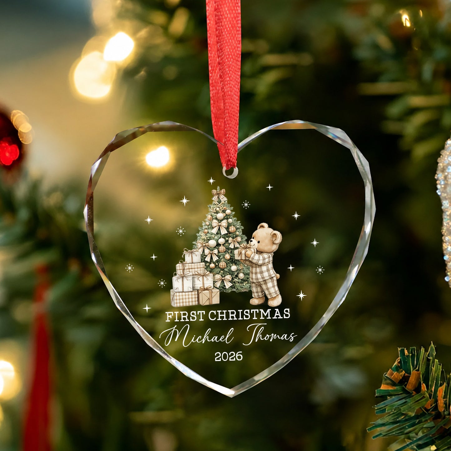 Baby 1st Christmas Ornament - Custom Name Heart Glass Ornament 2026