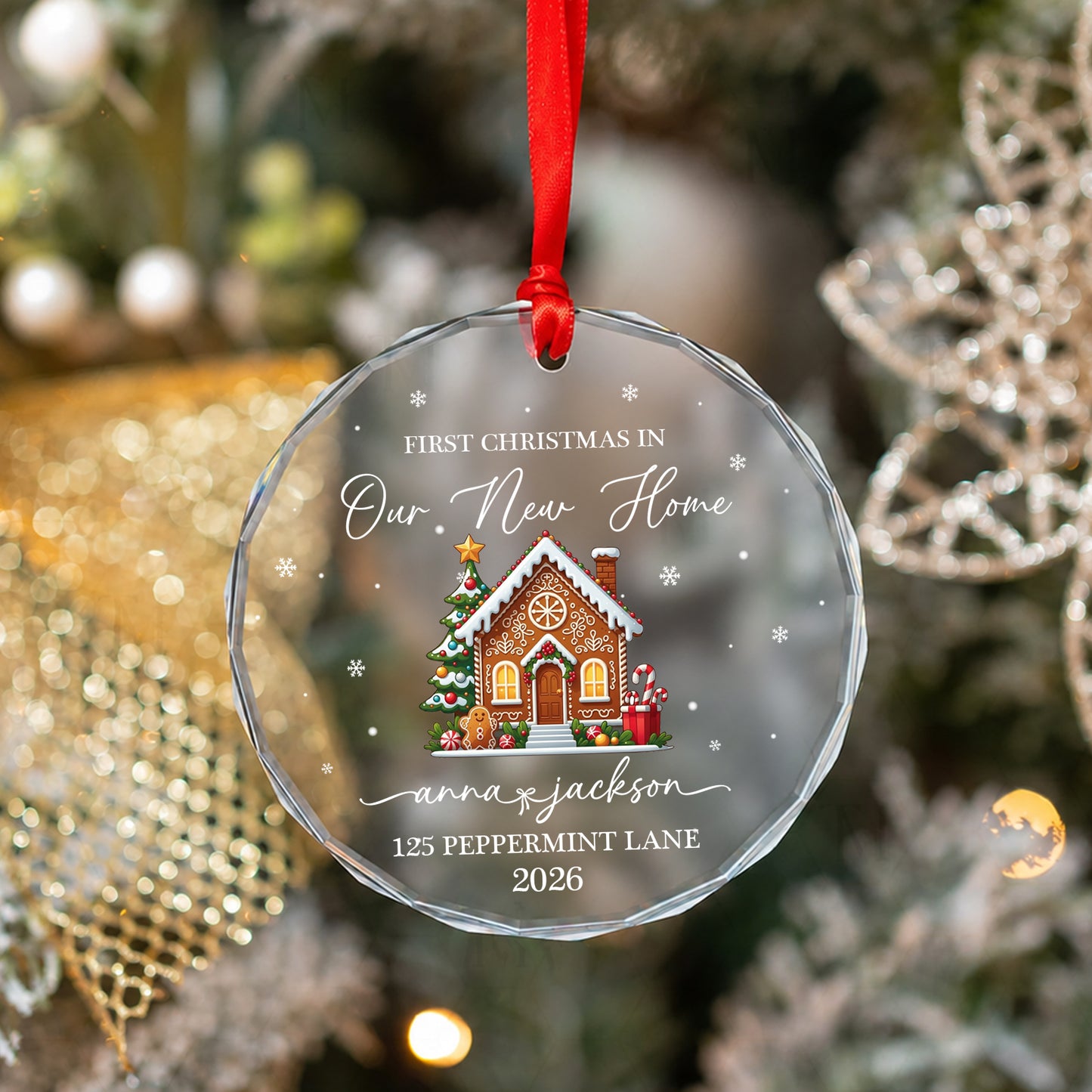 First Christmas In New Home Custom Name Glass Xmas Ornament 2026