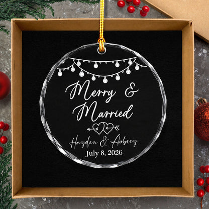Merry & Married Custom Name Glass Xmas Ornament 2026