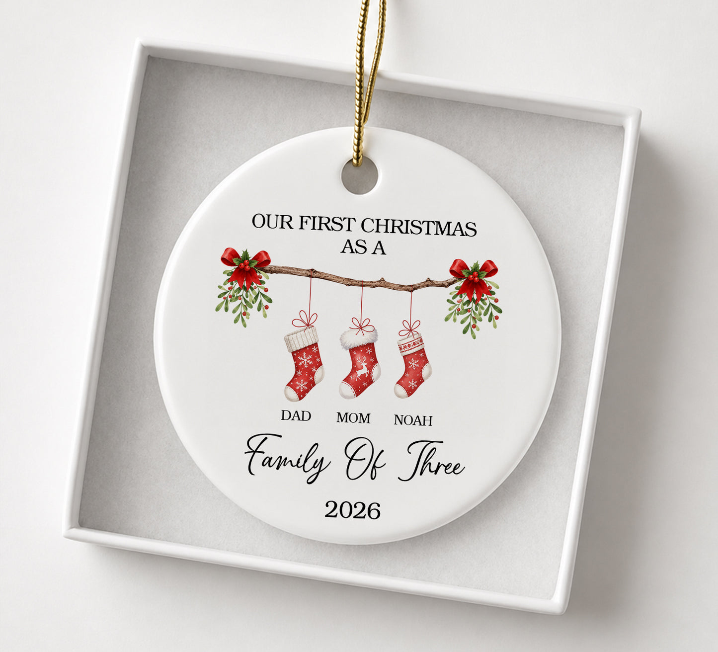Family Of Three 1st Christmas - Ceramic Ornament 2026 Xmas