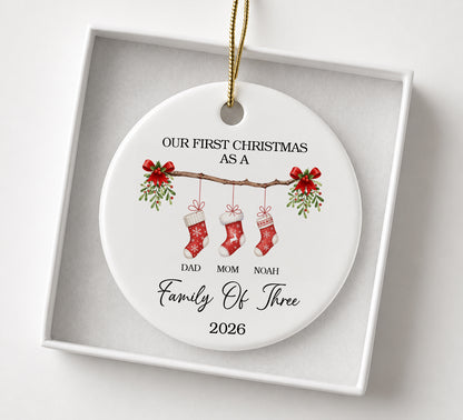 Family Of Three 1st Christmas - Ceramic Ornament 2026 Xmas