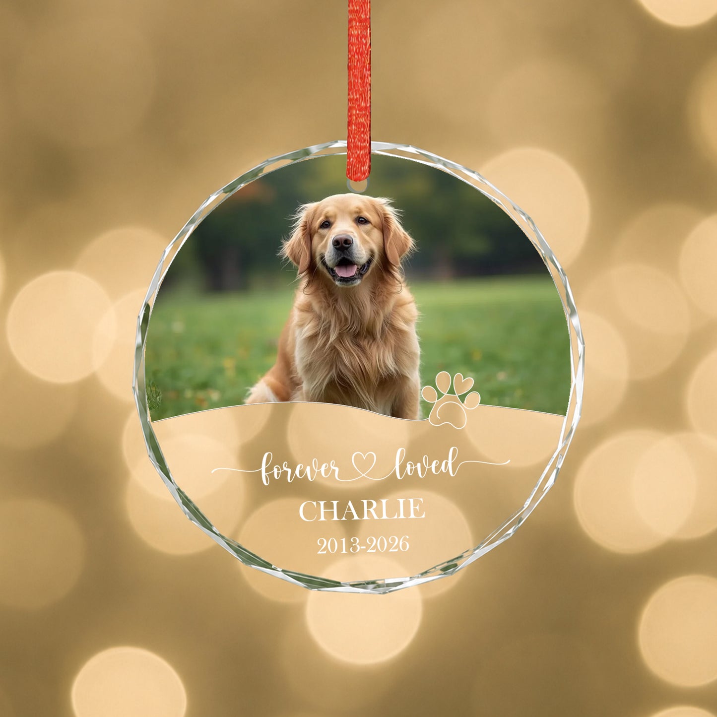 Forever Love Custom Image Name Glass Xmas Ornament 2026