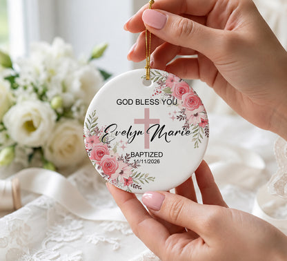 God Bless You Baptized - Custom Date Time Ceramic Ornament Xmas 2026