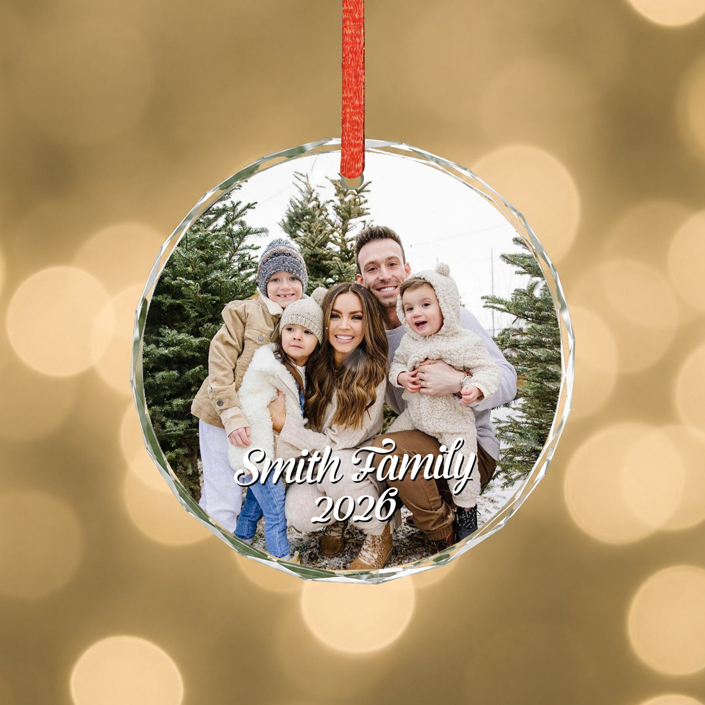 Family Custom Image Name Glass Xmas Ornament 2026