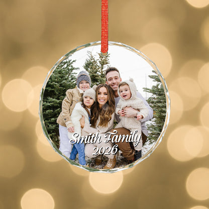 Family Custom Image Name Glass Xmas Ornament 2026