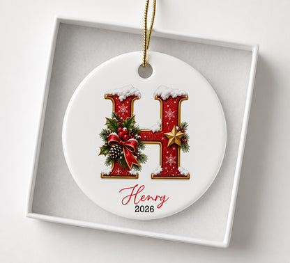 Personalized Monogram Christmas Ornament 2026, Custom Name Ceramic Heart Decor, Initial Holiday Keepsake, Christmas Tree Memory Decoration