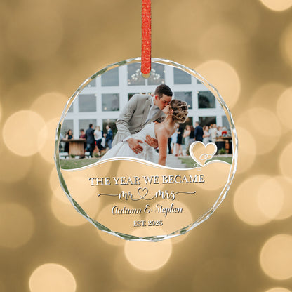 The Year We Became Mr&Mrs Custom Image Glass Xmas Ornament 2026