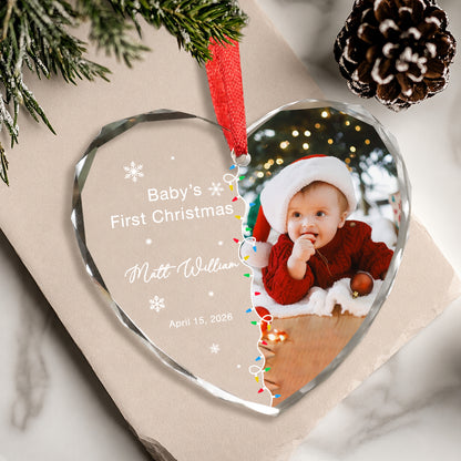Baby 1st Christmas Ornament - Custom Name & Image Heart Glass Ornament 2026