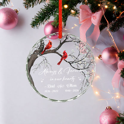 In Our Heart Cardinal Bird - Image Memorial Christmas Glass Ornament Xmas 2026