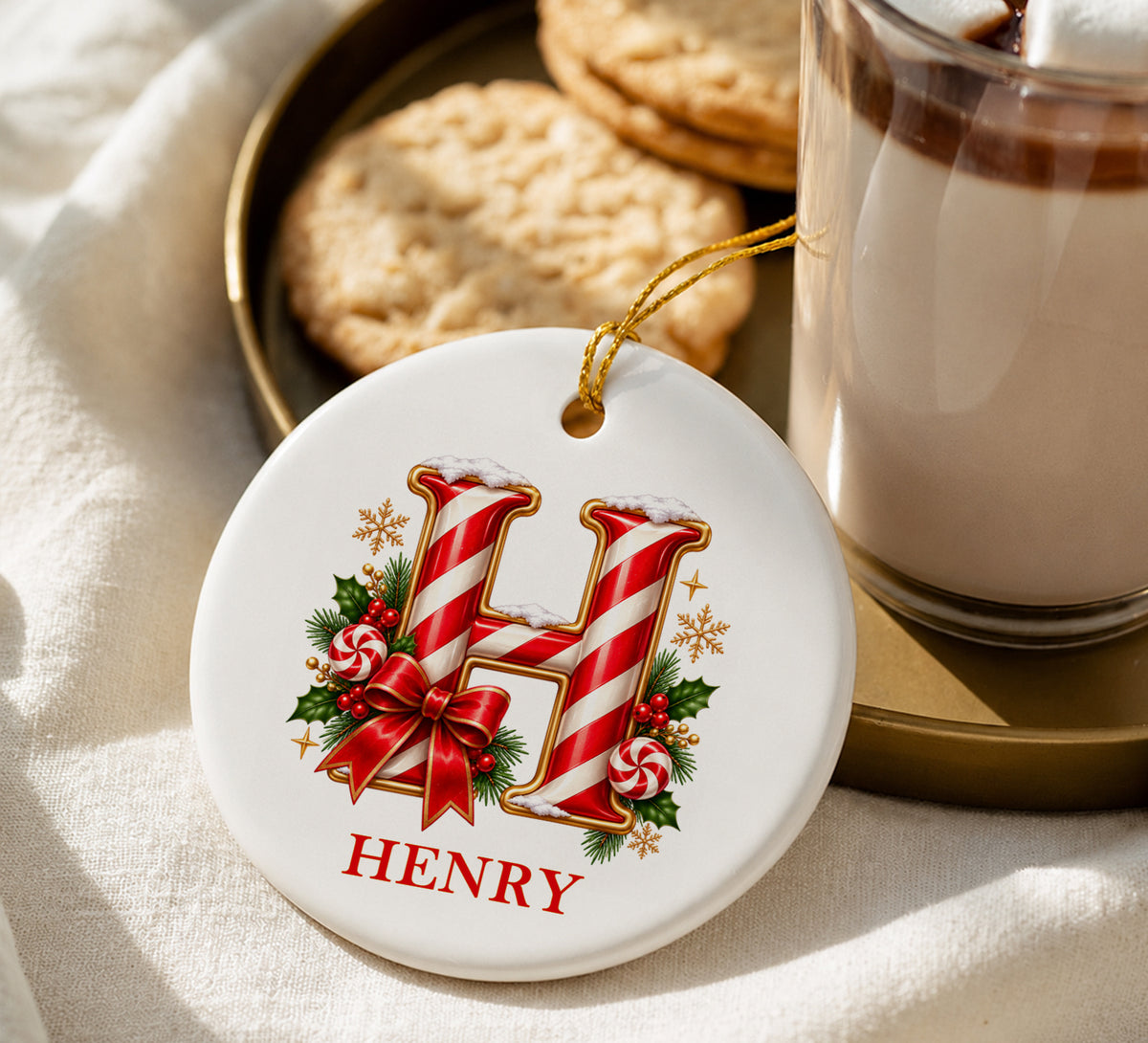 Personalized Candy Cane Initial Ornament, Custom Name Christmas Keepsake (3 Inch Glass)