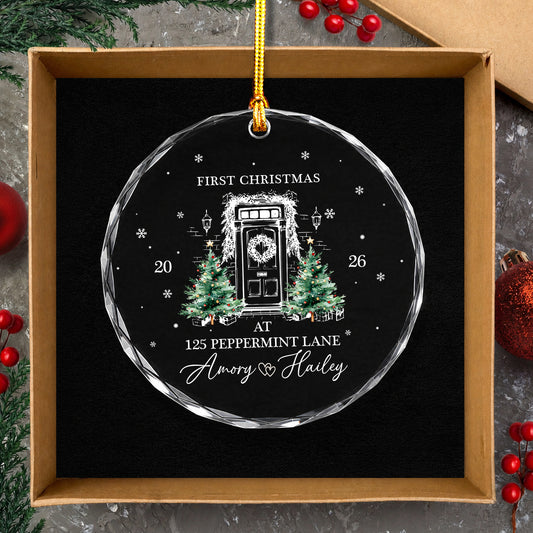 First Christmas New Home Custom Name Glass Xmas Ornament 2026
