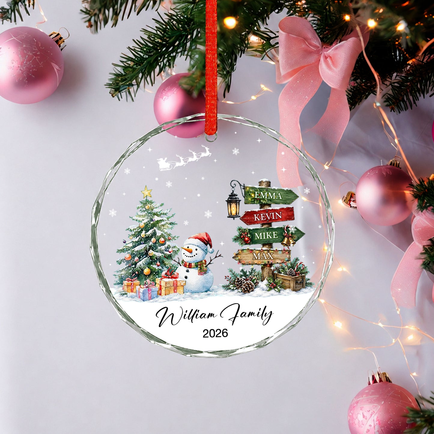 Family Custom Name Sign Glass Xmas Ornament 2026