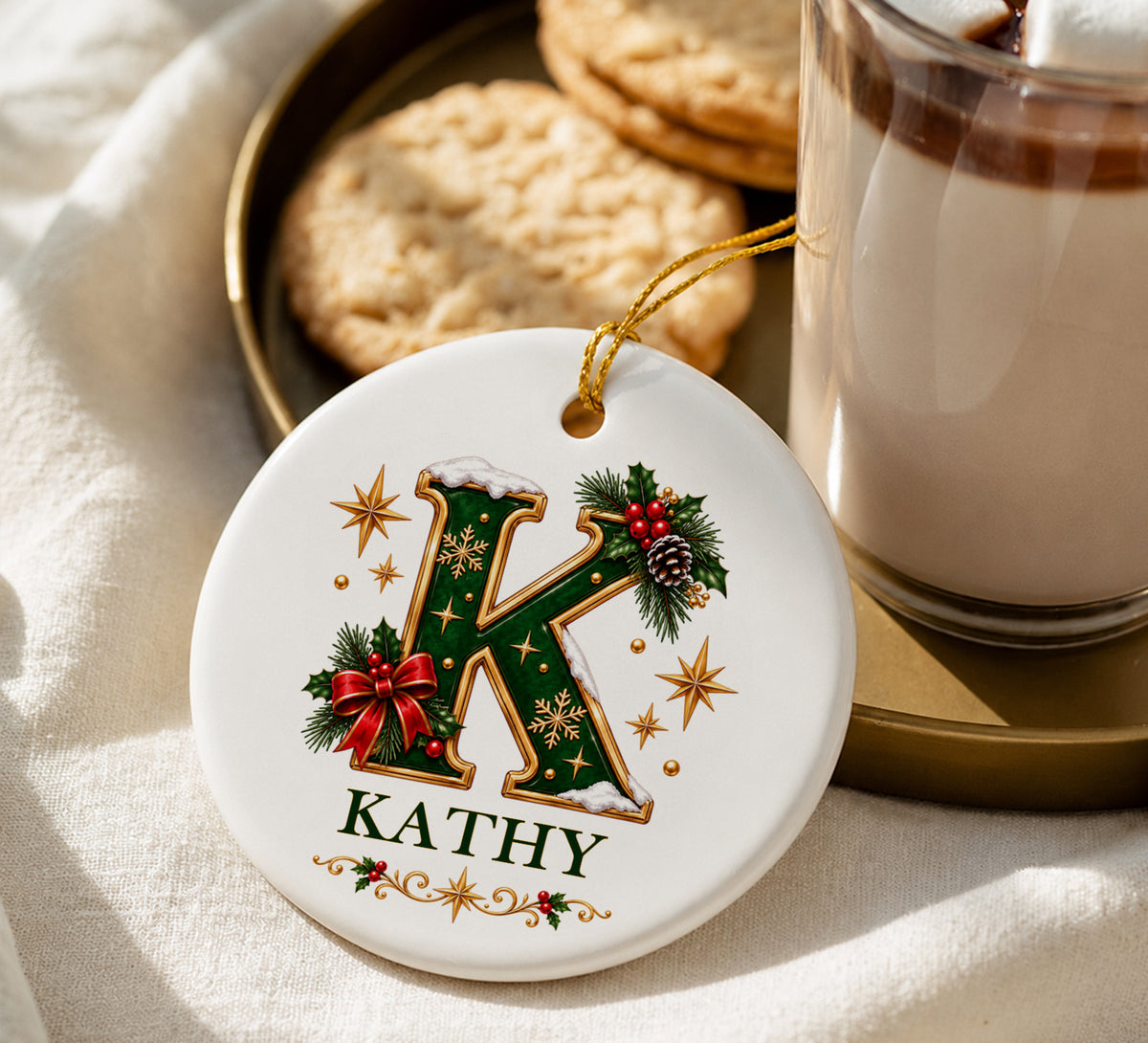 Personalized Monogram Christmas 3D Ornament, Custom Ceramic Initial Keepsake, Holiday Tree Name Gift 2026