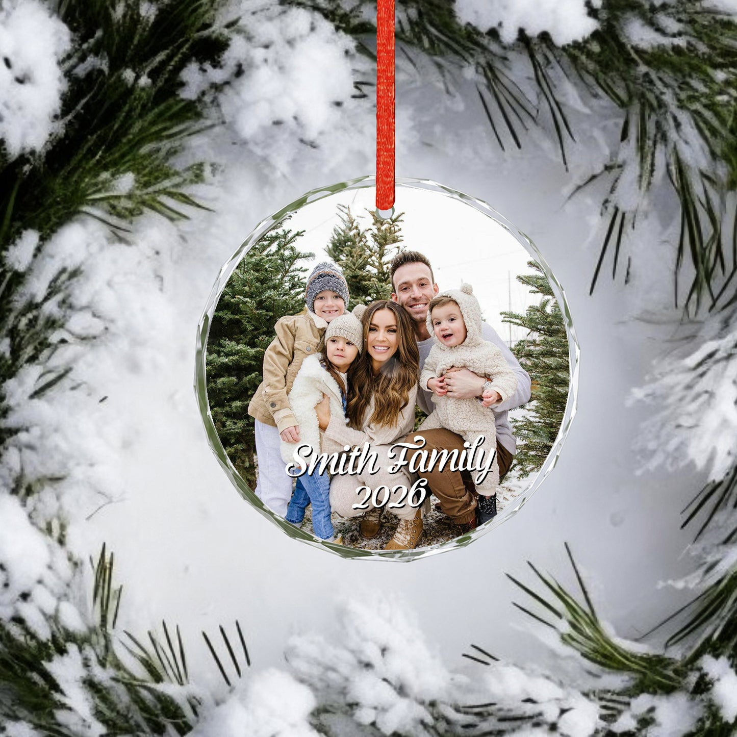 Family Custom Image Name Glass Xmas Ornament 2026