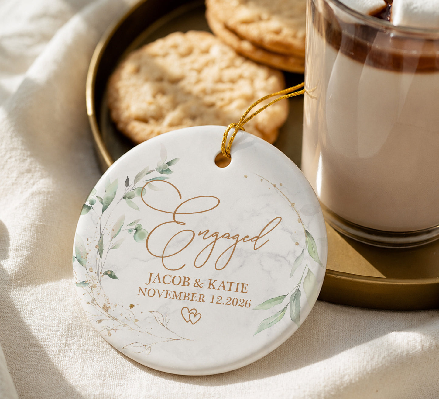 Engaged Custom Name Ceramic Ornament 2026 Xmas