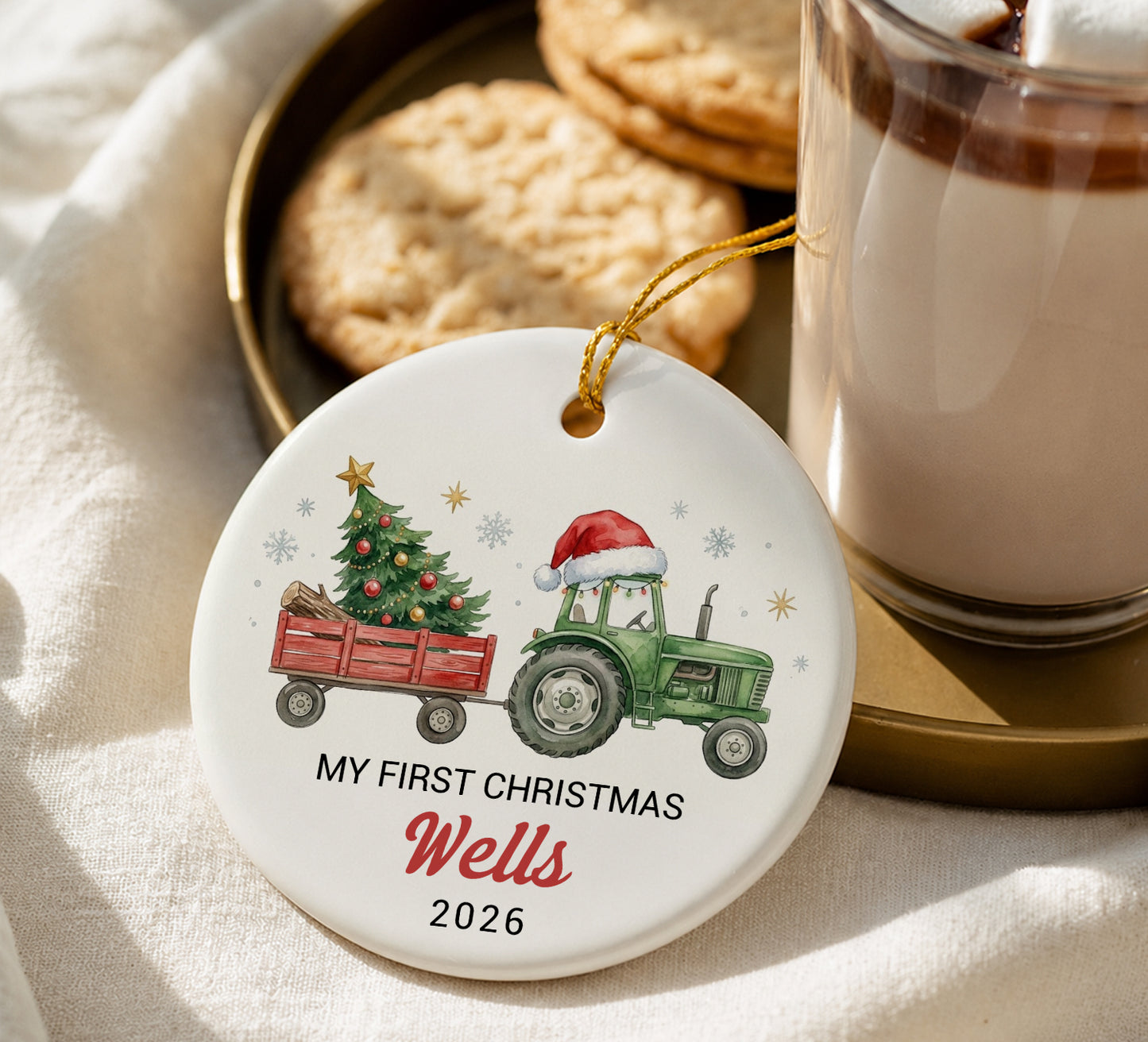 My 1st Christmas Ornament - Tractor Custom Name Ceramic Ornament 2026