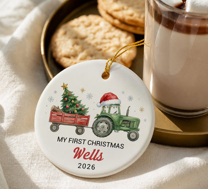 My 1st Christmas Ornament - Tractor Custom Name Ceramic Ornament 2026