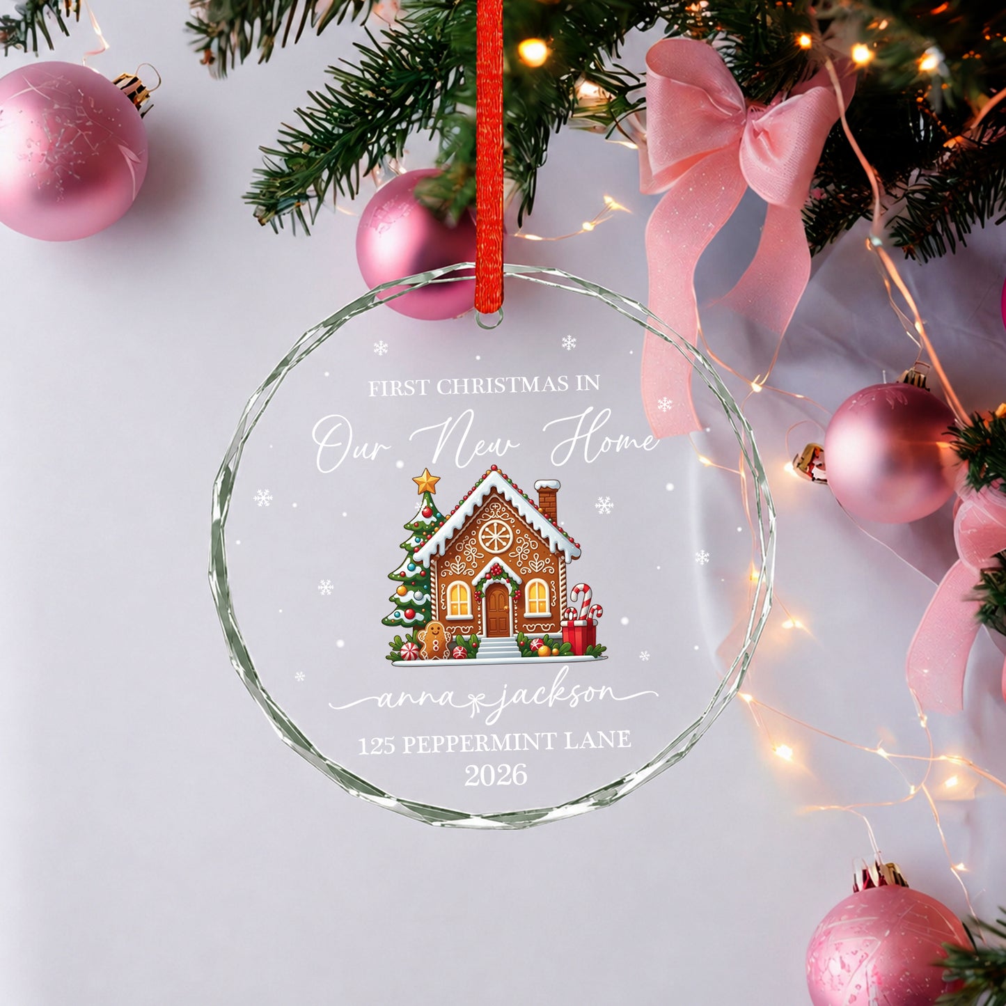 First Christmas In New Home Custom Name Glass Xmas Ornament 2026