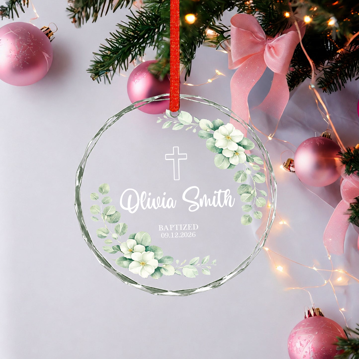 Custom Date Time & Name Christian Glass Ornament Xmas 2026