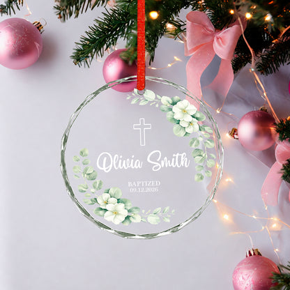 Custom Date Time & Name Christian Glass Ornament Xmas 2026