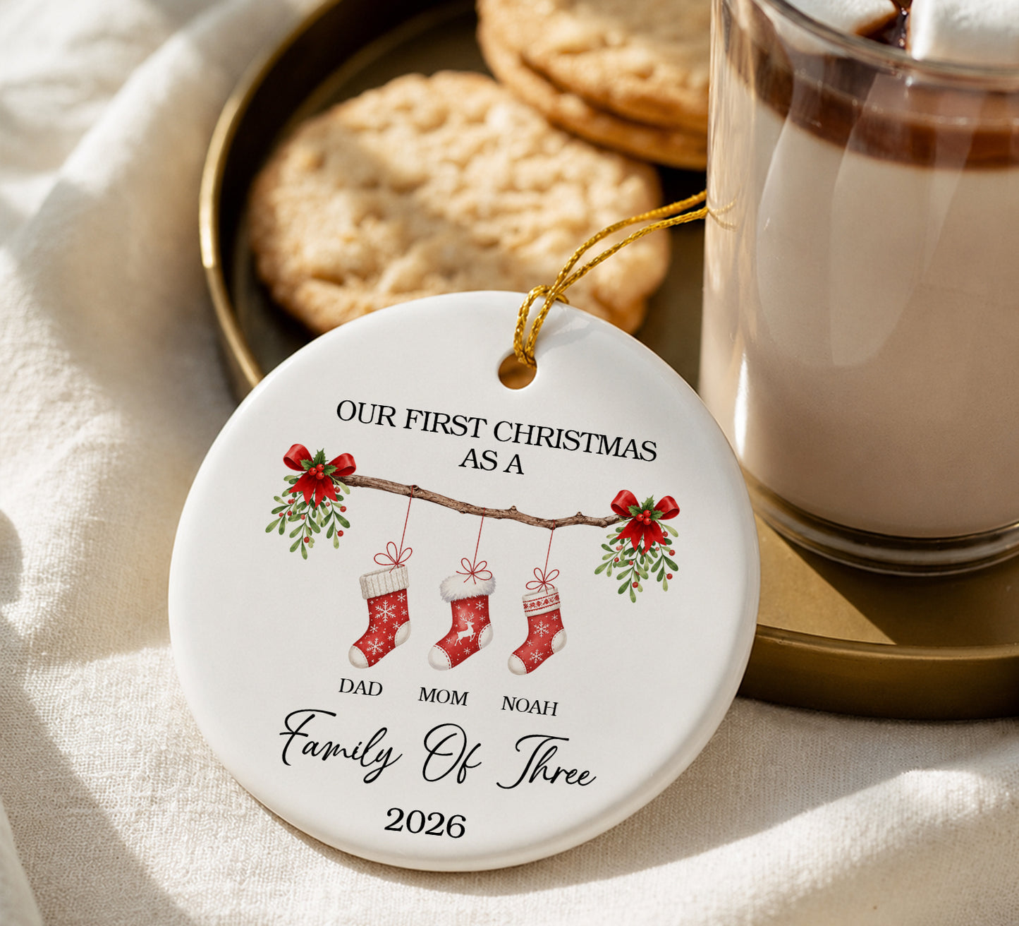 Family Of Three 1st Christmas - Ceramic Ornament 2026 Xmas