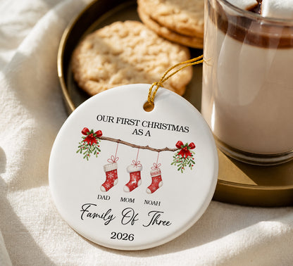 Family Of Three 1st Christmas - Ceramic Ornament 2026 Xmas