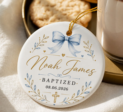 Personalized Baby Baptism Ornament - Christmas, Birthday Gifts for Newborn Boy - Custom Christening Dedication Ornament