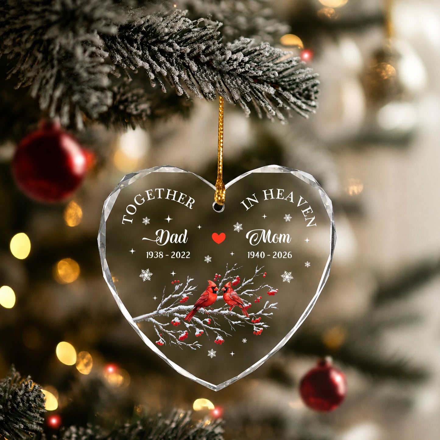 Together Cardinal Bird - Image Memorial Christmas Glass Ornament Xmas 2026