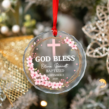 God Bless Custom Date Time & Name Christian Glass Ornament Xmas 2026
