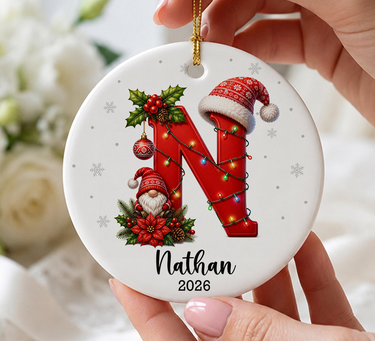 Personalized Initial Christmas Ornament, Custom Christmas Decorations with Name, Monogram Holiday Decor, Family Gift