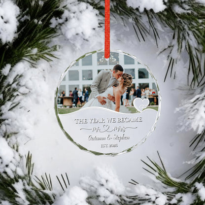 The Year We Became Mr&Mrs Custom Image Glass Xmas Ornament 2026