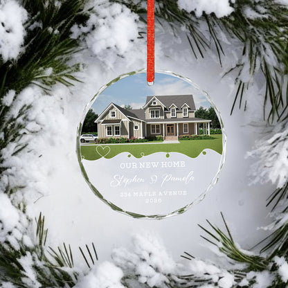Our New Home Custom Name Image Glass Xmas Ornament 2026