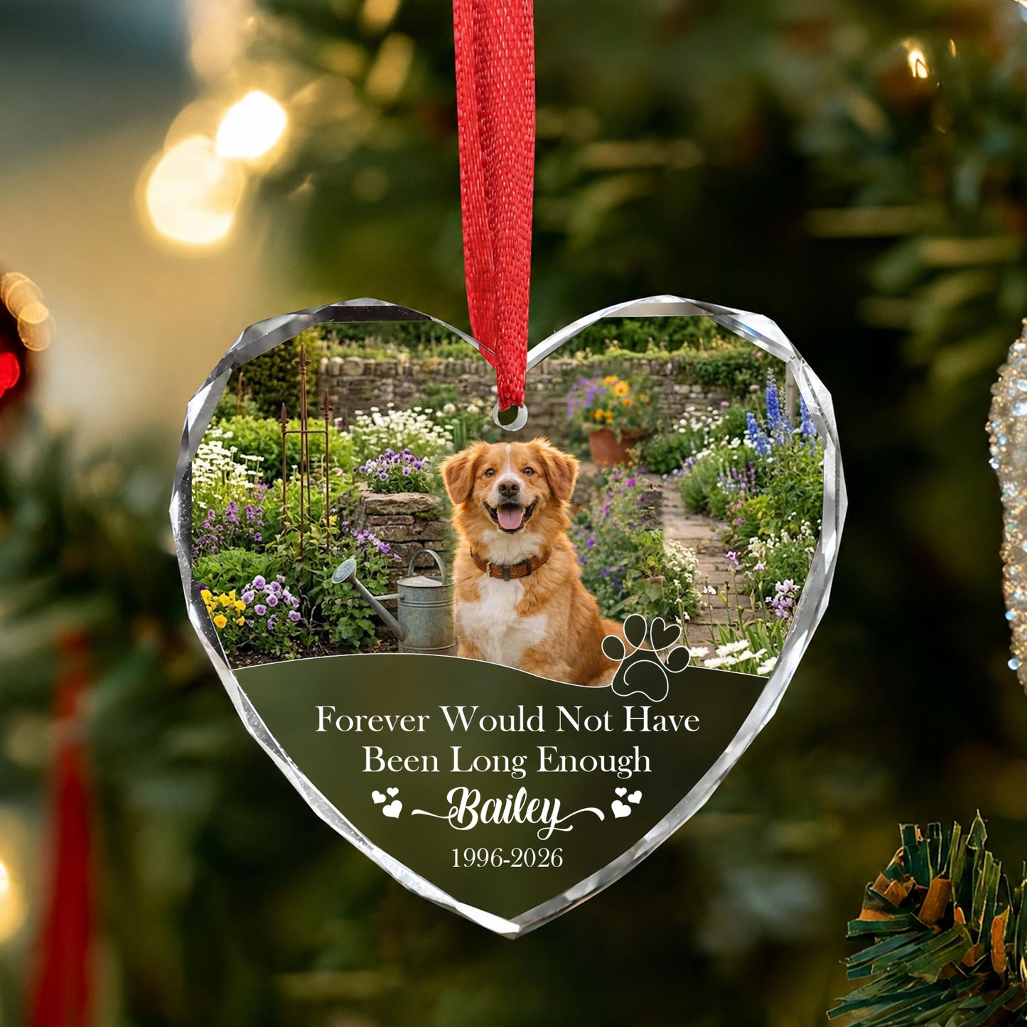 Forever Pet Dog Cat Custom Image Name Glass Xmas Ornament 2026