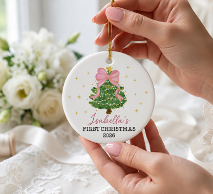 Baby 1st Christmas Pine Tree Girl Ornament - Custom Name Ceramic Ornament 2026
