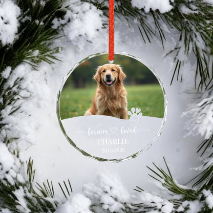 Forever Love Custom Image Name Glass Xmas Ornament 2026