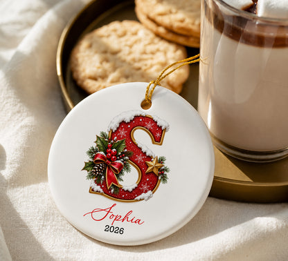 Personalized Monogram Christmas Ornament 2026, Custom Name Ceramic Heart Decor, Initial Holiday Keepsake, Christmas Tree Memory Decoration