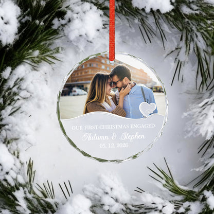Our First Engaged Custom Image Name  Glass Ornament 2026 Xmas