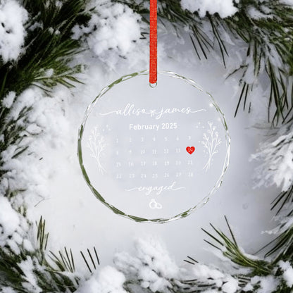 Anniversary Custom Date Time Name Glass Xmas Ornament 2026