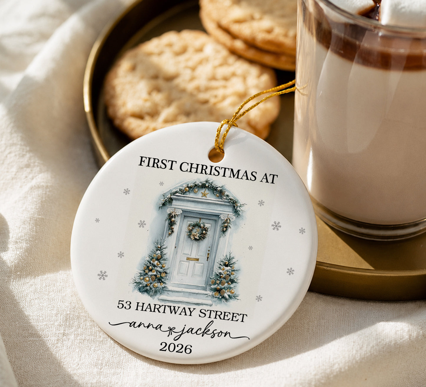 First Christmas At New Home - Name & Address Ceramic Xmas Ornament 2026