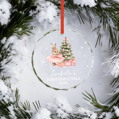 Baby 1st Christmas Ornament Rabbit - Custom Name Glass Ornament 2026