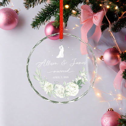 Married Custom Name Glass Xmas Ornament 2026
