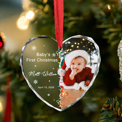 Baby 1st Christmas Ornament - Custom Name & Image Heart Glass Ornament 2026